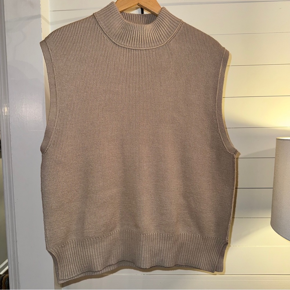 By Together Oversized Sleeveless Ribbed Knit Sweater Vest Mock Neck Size S
